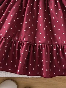 SHEIN Girlss Ditsy Floral Ruffle Collar Long Sleeve Dress Covered In Tiny Ditsy Floral Double-Layered 3D Ruffle Collar Elasticized Lettuce Hem Cuffs Suitabl - Burgundy - View 6
