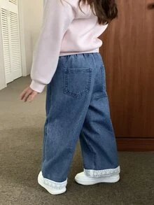 Dazy Kids Baby Girl Lace Trim Design Denim Jeans - Blue - View 8