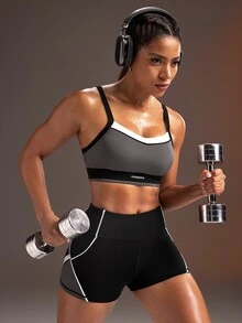 Powerista Women's Colorblock Tank Top And Shorts Sports Set - Dark Grey - View 6
