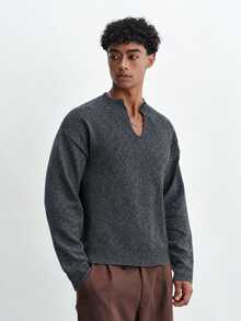 TOKVUE Men's Simple Versatile Long Sleeve Sweater For Daily Wear - Dark Grey - View 4