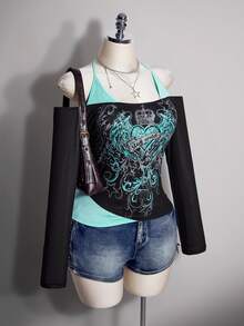 SHEIN ICON Plus size dam 2 i 1 patchwork casual vardags-T-shirt - Multifärgad - Visa 4