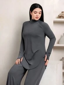 Veilorie Women's Long Sleeve Top And Loose Pants With Pockets Sports Set - Dark Grey - View 7