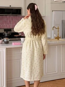 SweetSlumber Women's Striped Heart Flannel Long Robe - Yellow - View 2