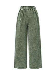 SHEIN 青少年女孩秋季套裝 1/4 拉鍊寬鬆運動衛衣與運動長褲套裝 寬鬆版型 返校季休閒街頭風 學生深灰色 - 軍綠色 - 查看 4
