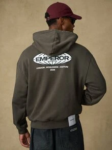 Emperor Men's Vintage Washed Streetwear Print Hoodie, Autumn/Winter - Grey - View 2