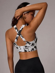 SHEIN Core Rhythm Women's Colorblock Casual Daily Sports Bra - Black and White - View 4