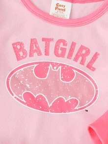 BATMAN X Cozy Pixies 2件組女嬰休閒日常舒適印花圓領長袖針織修身居家服套裝，包含上衣與長褲 - 粉色 - 查看 7