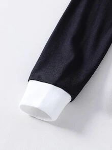 SHEIN 青少年男孩休閒舒適螢光字母印花長袖上衣與長褲睡衣套裝 - 彩色 - 查看 3