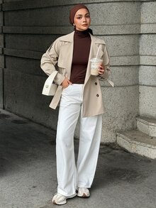 DAZY Women's Elegant Lapel Button Long Sleeve Jacket - Khaki - View 4