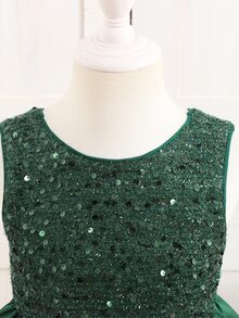 SHEIN Young Girl Sequin Pleated Kids Dress For Party, Ball, Festival - Green - View 3
