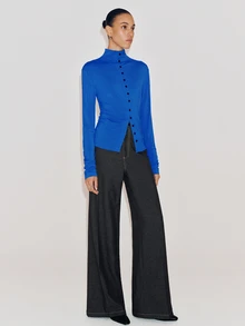 Anewsta Essential Elegant Blue Women's Knitted Rayon Slim Fit Button-Down Cardigan Top For Daily Commute In Autumn - Blue - View 4