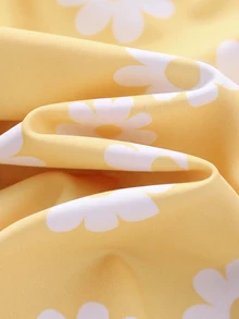 Cozy Pixies Baby Girl Floral Print Long Sleeve Zipper Swimsuit For Beach Vacation - Mustard Yellow - View 6
