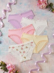 Elorette Women's Bow Decor Lace Trim Casual Daily Triangle Panties - Multicolor - View 5