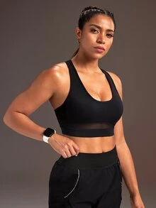 Powerista Women's Minimalist Mesh Sports Bra For Yoga And Fitness - Black - View 2