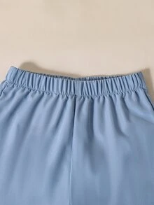 SHEIN 2件組小男孩休閒條紋印花短袖襯衫與短褲套裝，適合夏季日常休閒穿著、度假海灘假期，兒童款 - 霧霾藍 - 查看 6