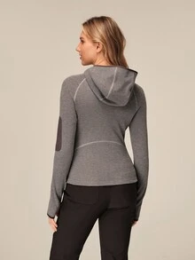 OutZeal Women Sports Jacket Gym Workout Yoga Slim-Fit Zip Up Hooded Thermal Winter Jacket - Grey - View 7