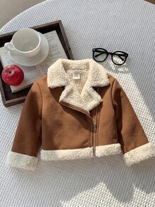 SHEIN 女嬰秋冬可愛百搭保暖內裡夾克 - 鏽棕色 - 查看 2