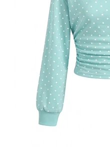 Sweatshirt untuk Remaja Perempuan, Pinggang Berkerut, Longgar Kasual Serbaguna dengan Motif Polkadot - MultiWarna - View 3
