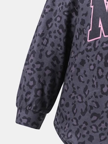 Young Girl Letter Leopard Kids Print Long Sleeve T-Shirt And Leggings Casual Set - Multicolor - View 7