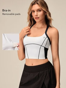 OutZeal Women Sports Tank Gym Yoga Halter Neck Crisscross Straps Bra-In With Removable Pads Summer Vest - Blue and White - View 2