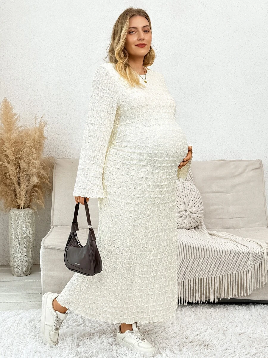 Plussiva Plus Size Solid Color Casual Party Dress For Pregnant Women - Apricot - View 1