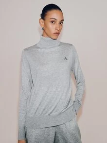 Anewsta Essential Oversized High Neck Lazy Knit Long Sleeve Top - Apricot - View 7
