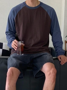 DAZY 男士秋季拼接撞色長袖T恤，適合秋季穿著 - 彩色 - 查看 5