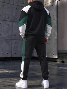Manfinity Homme Men's Color Block Hoodie & Jogger Set, Loose Fit Drawstring 2-Piece Tracksuit For Streetwear - Multicolor - View 2