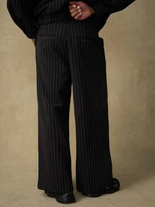 Emperor Men's Loose Striped Casual Suit Pants With Pockets - Black and White - View 2
