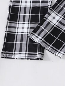 SHEIN 青少年男孩純色圓領上衣與格紋長褲居家休閒套裝 - 彩色 - 查看 3