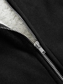 SHEIN 青少年女孩秋冬黑色對比色保暖內裡休閒寬鬆套頭運動衫，極簡設計，適合休閒與運動 - 黑色 - 查看 3