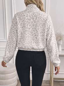 Easowa Curve Fashionable Leopard Print Women's Zip-Up Elastic Long Sleeve Casual Hooded Sweatshirt Jacket, Autumn/Winter - Multicolor - View 2