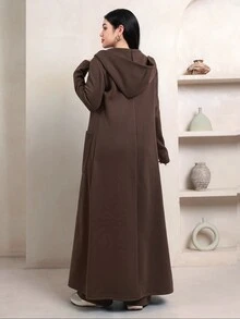 Veilorie Women's Fashion Pocket Hooded Robe And Loose Pants 2 Pieces Set - Brown - View 2