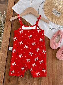 [1 Bộ Romper Bé] Merry Christmas, họa tiết người gừng Noel dễ thương kèm nơ chấm bi, romper dây đeo casual cho bé gái, phù hợp mùa xuân và mùa hè - Nhiều màu - Xem 3