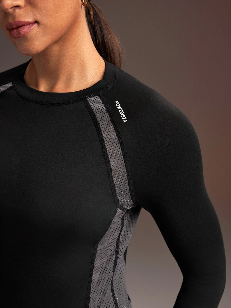 Powerista Women's Colorblock Raglan Long Sleeve Casual Fitness Sports T-Shirt - Black - View 1