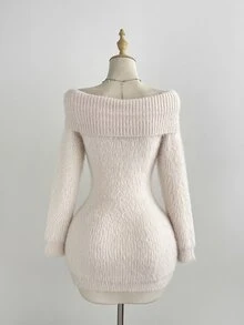 Elamini Women's Sweet Bow Decor Sweater Dress - Apricot - View 2
