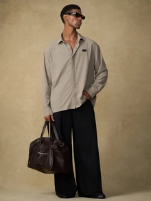Emperor Jaket Denim Pria Model Longgar dengan Tambal Sulam, Musim Gugur/Dingin - Coklat - View 3