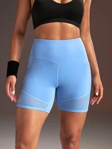 Powerista Women's High Waist Butt Lifting Pocket Sports Shorts - Baby Blue - View 4