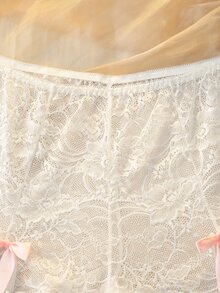 DelicateAllure White Lace Patchwork Split Bow Sweet Cute Plus Size Panties - White - View 3