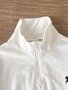 Tween Girl Casual Everyday Versatile Comfortable Horse Racing Pattern Sweatshirt - White - View 5