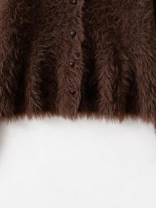 Omancia Women's Round Neck Solid Color Faux Mink Fur Cardigan Sweater - Coffee Brown - View 6