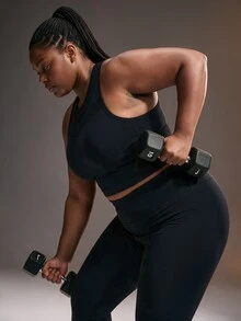 Powerista Plus Size Seamless Ribbed Tank Top Women Racerback Open Back Breathable Workout Yoga Vest Fall Black - Black - View 3