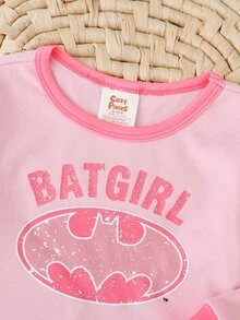 BATMAN X Cozy Pixies 2件組女嬰休閒日常舒適印花圓領長袖針織修身居家服套裝，包含上衣與長褲 - 粉色 - 查看 8