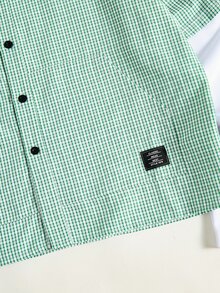 ROMWE MEN Street Life Herrskjorta i casual stil med broderade bokstäver och rutmönster, 2-i-1 - Grön - Visa 4