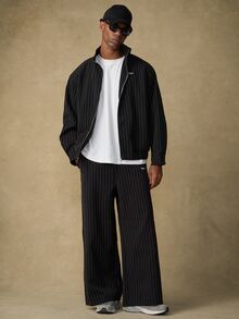 Emperor Men's Loose Striped Casual Suit Pants With Pockets - Black and White - View 3