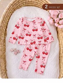 新生女嬰可愛卡通與花卉圖案長袖家居服套裝 - 彩色 - 查看 1