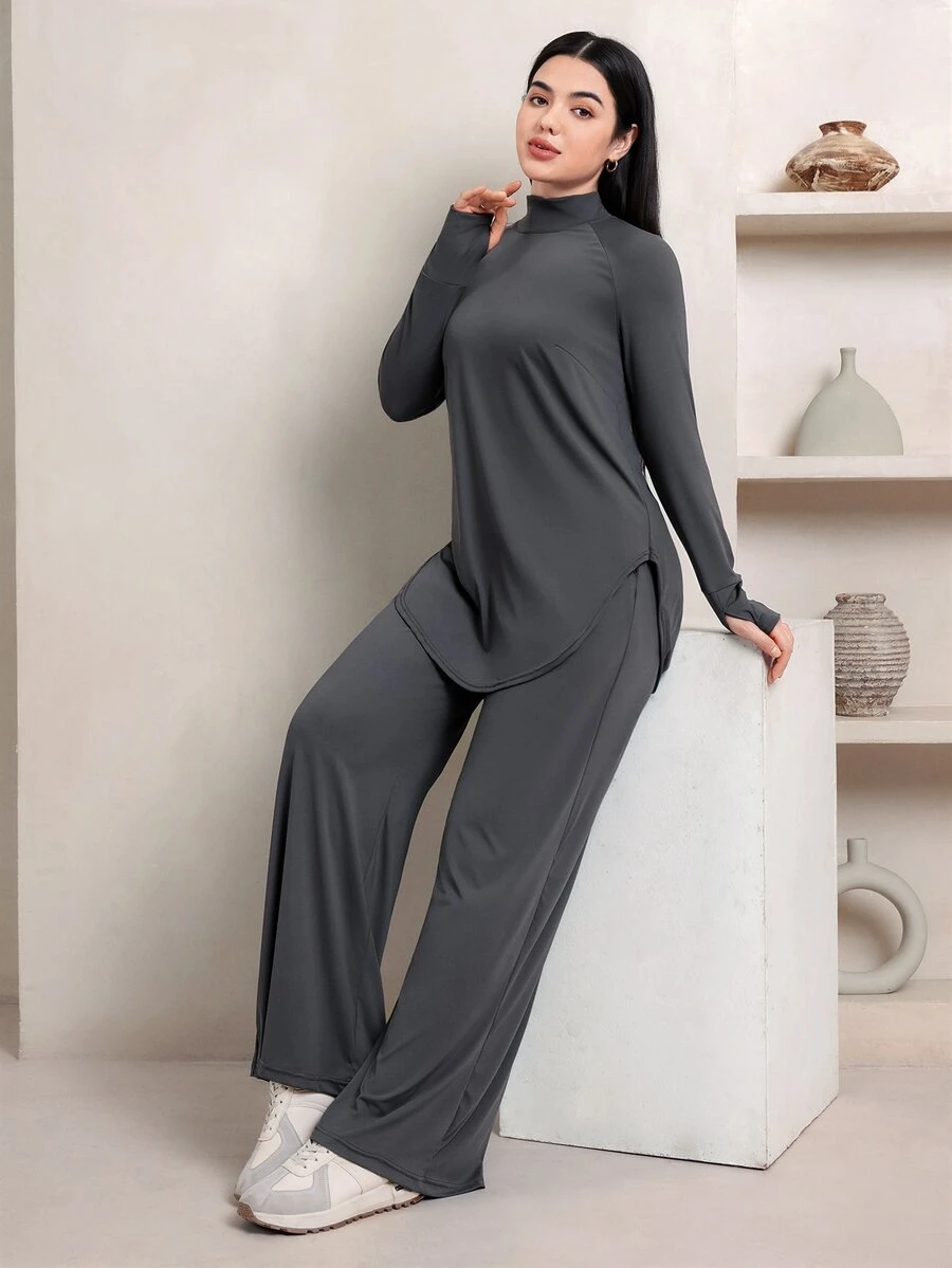 Veilorie Women's Long Sleeve Top And Loose Pants With Pockets Sports Set - Dark Grey - View 1
