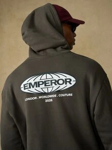 Emperor Men's Vintage Washed Streetwear Print Hoodie, Autumn/Winter - Grey - View 7