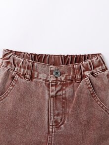 Boys' Vintage Distressed Brown Denim Cargo Pants, Loose Straight Leg Multi-Pocket Long Pants, American Street Style Versatile Comfortable Jeans, Suitable For All Seasons Outdoor Wear - Coffee Brown - View 4