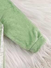 Baby Boy Cartoon Animal Print Long Sleeve Plush Hooded Romper - Green - View 6